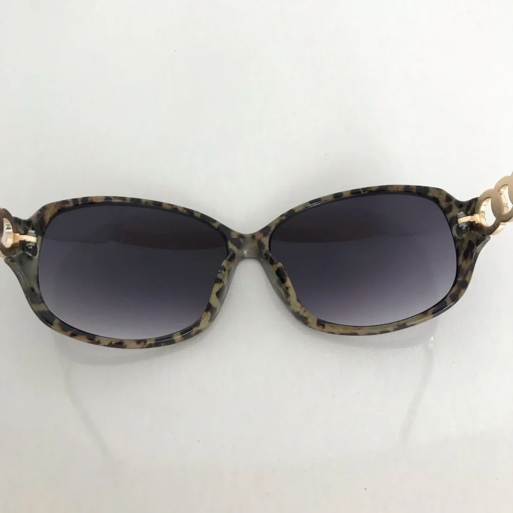 Guess Women's Sunglasses Black Frames W/Leopard Print Gold Rhinestone Accents
